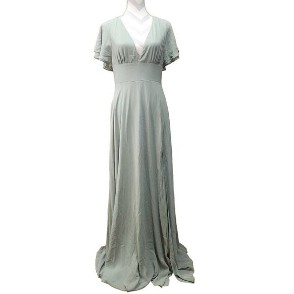 Lulus Size Large Promise Of Love Sage Brush Flutter Sleeve Maxi Dress NWT T - Picture 3 of 12